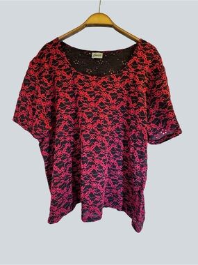 Penmans Plus Vintage Women’s Red Black Lace Top Short Sleeve Size 2X